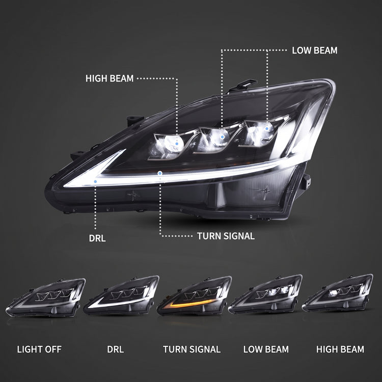 Reflektory przednie LED VLAND do Lexus IS220d / IS250 / IS350 / IS F (2005–2012)